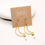 Brass Crystal Crescent Earrings