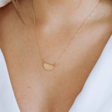 Half Moon Necklace with Diamond: 16" / 14k Gold Fill / Hammered