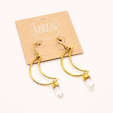 Brass Crystal Crescent Earrings