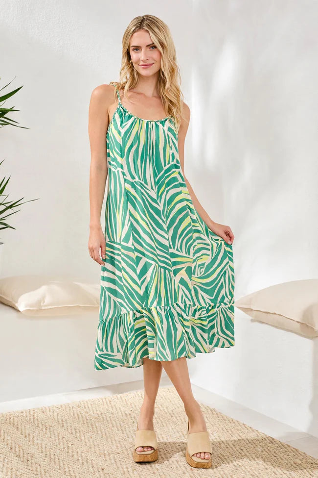 Braided Sraps Flounce-Hem Midi Dress