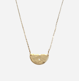 Half Moon Necklace with Diamond: 16" / 14k Gold Fill / Hammered