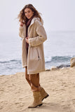 Tribal Faux Sherpa Zip Front Hooded Coat with Drawcord