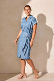 Tencel Button-Front Side-Wrap Dress