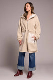 Tribal Faux Sherpa Zip Front Hooded Coat with Drawcord