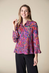 Crinkle Crepe Floral Flounce Bracelet Sleeve Shirt