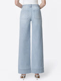 High Rise Patch Pocket Striped Wide Leg Jeans