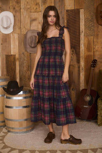 Plaid Smocked Tiered Midi Dress