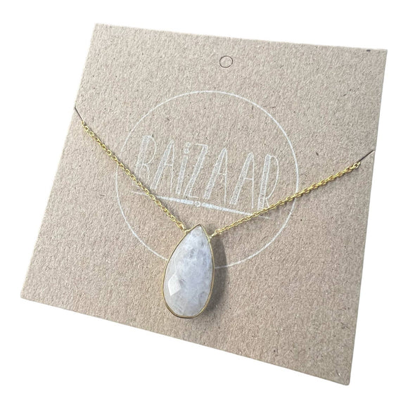 Faceted Teardrop Stone Necklace with Moonstone