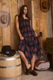 Plaid Smocked Tiered Midi Dress
