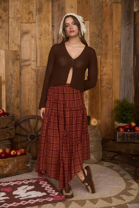 Plaid Ruffle Detail Handkerchief Midi Skirt