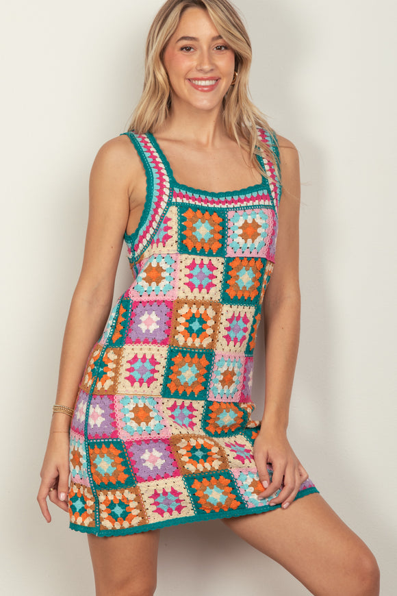 Crochet Knit Patchwork Dress