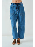 Barrel Denim Pants With Eyelet Waist