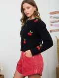Crochet Cherry Detail Button Down Knit Cardigan