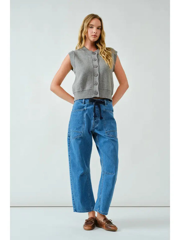 Barrel Denim Pants With Eyelet Waist