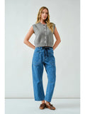 Barrel Denim Pants With Eyelet Waist