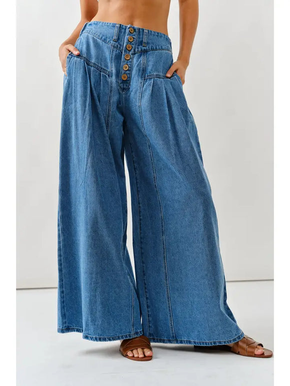 Front Button Down Flare Jeans