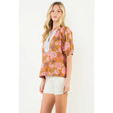 Short Sleeve Floral Pattern V-Neck Shirt