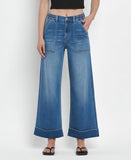High Rise Double Cuffed Baggy Wide Jeans