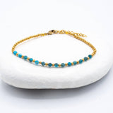 Simple Brass Beaded Stone Bracelet: Turquoise