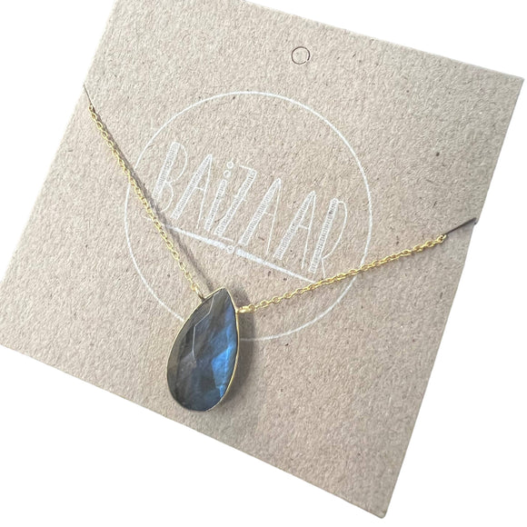 Faceted Teardrop Stone Necklace with Labradorite