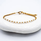 Simple Brass Beaded Stone Bracelet: Turquoise