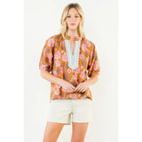 Short Sleeve Floral Pattern V-Neck Shirt