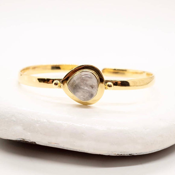 Brass Moonstone Teardrop Cuff Bracelet