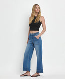 High Rise Double Cuffed Baggy Wide Jeans