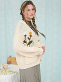 Floral Embroidery V Neck Button Down Cardigan