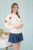 Multicolor Heart Crewneck Knit Pullover Sweater