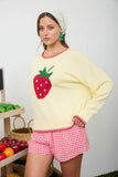 Strawberry Contrast Stitch Knit Pullover