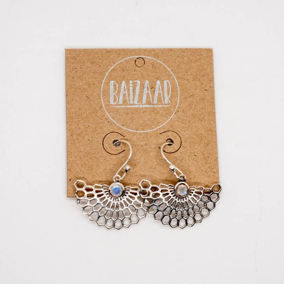 Sterling Silver Moonstone Honey Comb Earrings