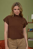 Mock Neck Pocket Detail Short Sleeve Knit Sweater