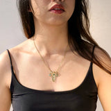 Brass Emerald and Moonstone Charm Necklace 