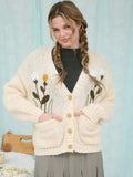 Floral Embroidery V Neck Button Down Cardigan