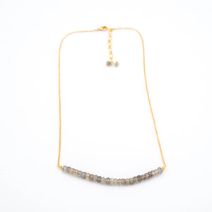 Gold Plated Stone Bar Necklace : Labradorite