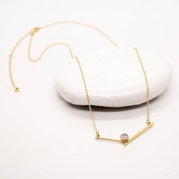 Stone Cross Bar Necklace: Moonstone