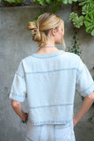 Washed Denim Split Neck Short Sleeve Top