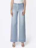 High Rise Patch Pocket Striped Wide Leg Jeans