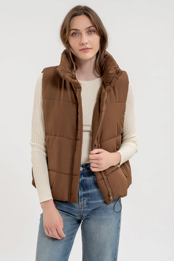 Solid Zip Up Puffer Vest