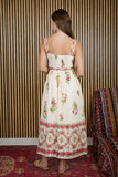 Floral Boarder Pattern Belt Strap Midi Dress