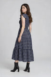 Plaid V Neck Smocked Tiered Midi Dress