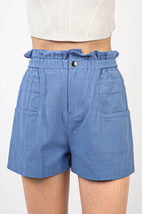 Ruffled High Waist Cotton Twill Shorts