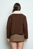 Contrast Shearling Collar Button Jacket