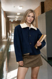 Contrast Shearling Collar Button Jacket