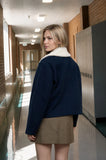 Contrast Shearling Collar Button Jacket