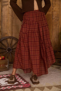 Plaid Ruffle Detail Handkerchief Midi Skirt