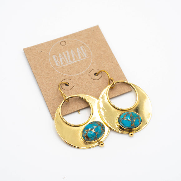 Brass Turquoise Open Circle Earrings