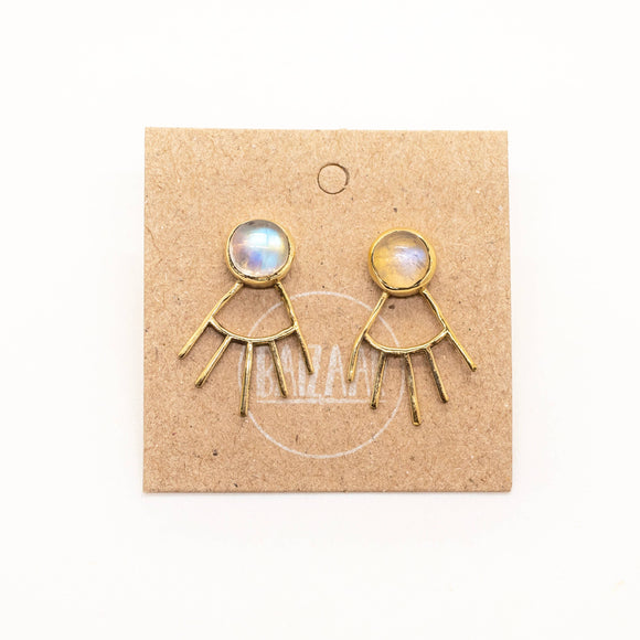 Brass Moonstone Eye Design Studs