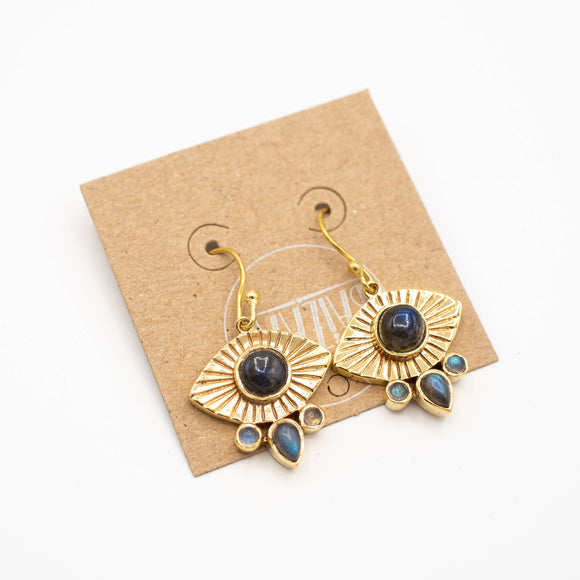 Brass Labradorite Eye Earrings 